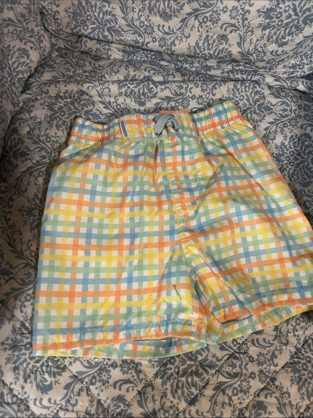 Kids Swim Trunks - Multicolor Stripe, Navy Shark & Pastel Plaid - Picture 4 of 4